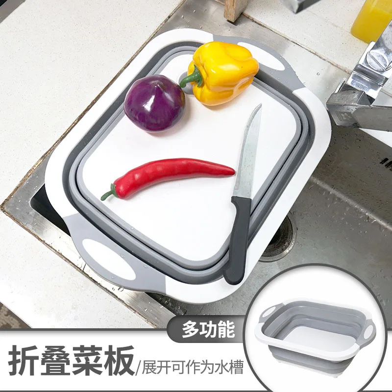 Kitchen Cutting Board Collapsible Dish Tub Folding Cutting Board Washing Strainer Dry Rack Vegetable Basket