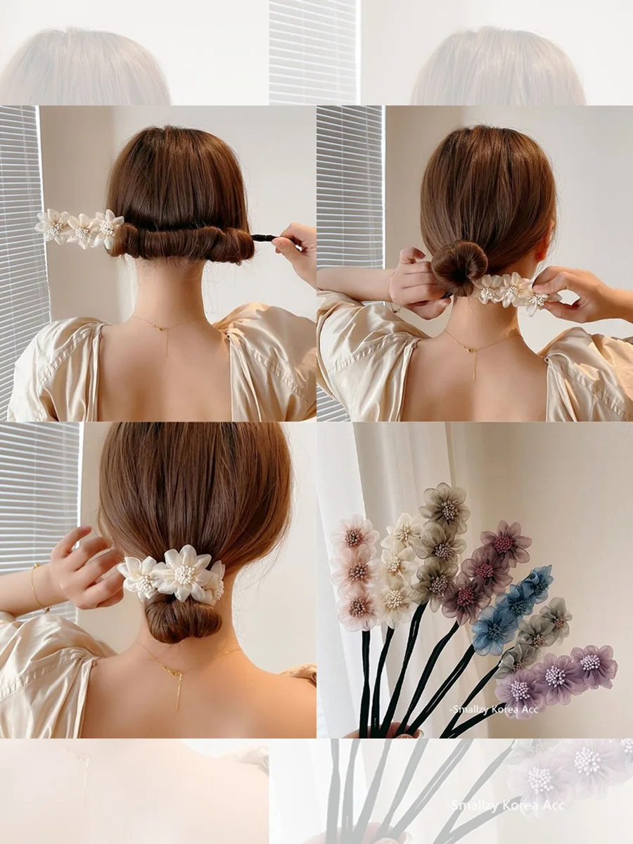 Hair Clipelegant Flower Bud Chiffon Bun Ball Hairstyle Accessories Sweet Headband Hairband Wedding | Украшения и аксессуары