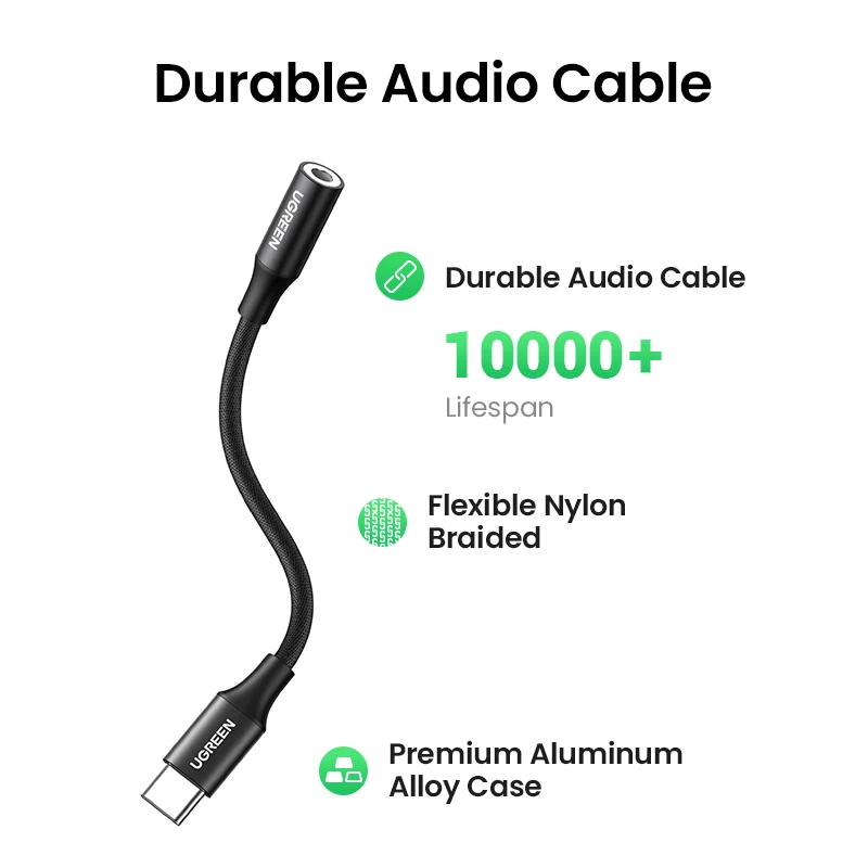 UGREEN Type c to 3.5mm Headphone jack 3.5 AUX USB C Cable Audio USB C Adapter HUAWEI Xiaomi Mi 10 Oneplus 7T pro