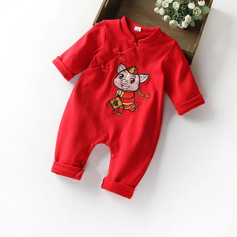 

Ba zhang 2019 Autumn New Style BABY'S FIRST Month Hundred Days Catch a Year of Age Pig Baby Pig Pure Cotton Red Onesie 1905