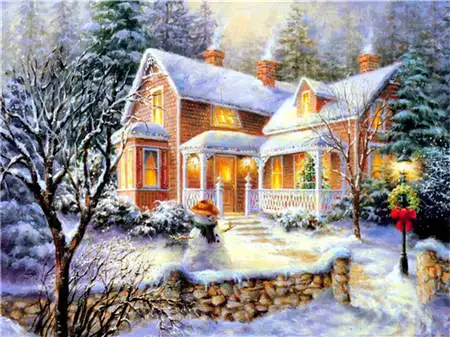 HOMFUN Diy 5d алмазная картина "Дом снег зима пейзаж" вышивка крестиком квадратная круглая Алмазная вышивка ручная работа горный хрусталь Искусство - Цвет: Светло-серый