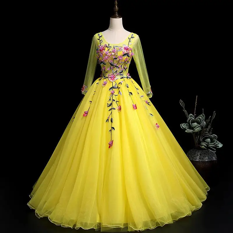 Модное благородное желтое бальное платье с аппликацией, элегантное бальное платье с длинным рукавом, роскошное вечернее платье для выпускного вечера - Цвет: Цвет: желтый