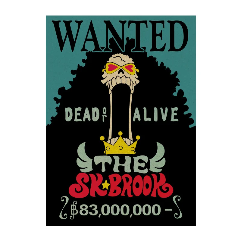 ONE PIECE WANTED BROOK Chopper Luffy 1530/ Japanese Cartoon Comic / Kraft Paper Bar Retro Poster/ Decorative Painting 51x35.5cm | Дом и сад