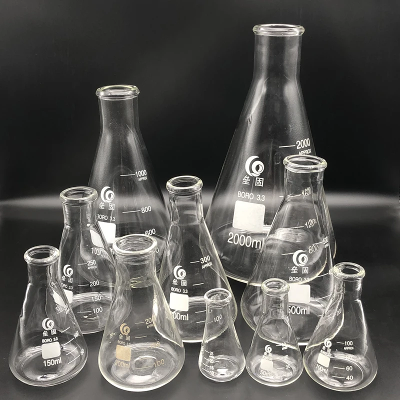 Matraz de vidrio grueso, frasco cónico de laboratorio, borosilicato 3,3 ...
