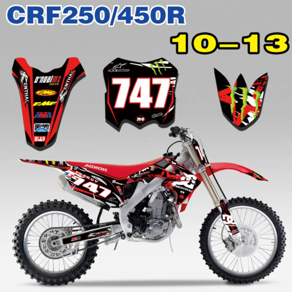 

New Full Graphics Decals Stickers Custom Number Name Glossy Bright Stickers Waterproof for 2010-2013 HONDA CRF250 CRF450
