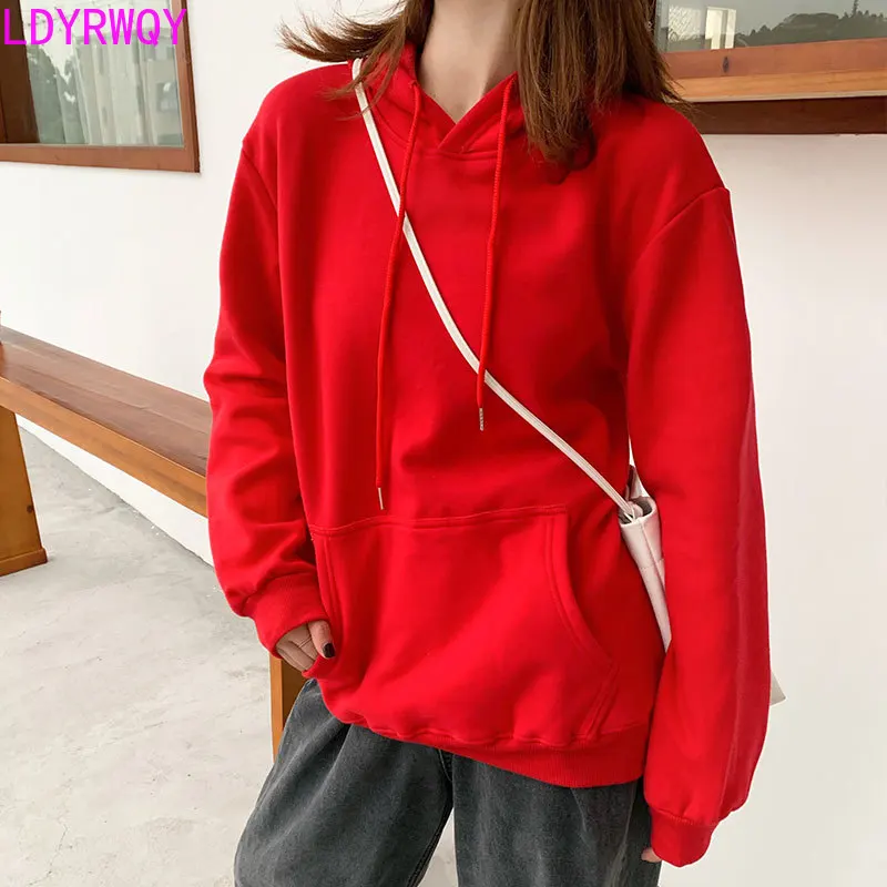 

2019 autumn new long-sleeved Korean version of the loose hooded hooded lazy wind stitching large pocket hoody hoodie
