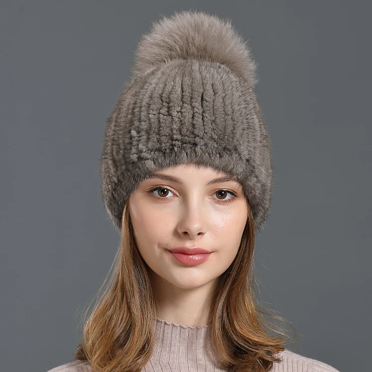 Color 8 Вязаная меховая шапка из натуральной норки skullies beanies Новинка женские модные повседневные зимние женские шапки из натурального меха одноцветные - Цвет: Color 8