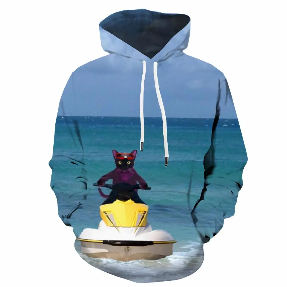 

KYKU Brand Cat Sweatshirts men Animal Hoody Anime Funny Sweatshirt Printed Sea 3d Printed Unisex Streetwear Casual Pocket