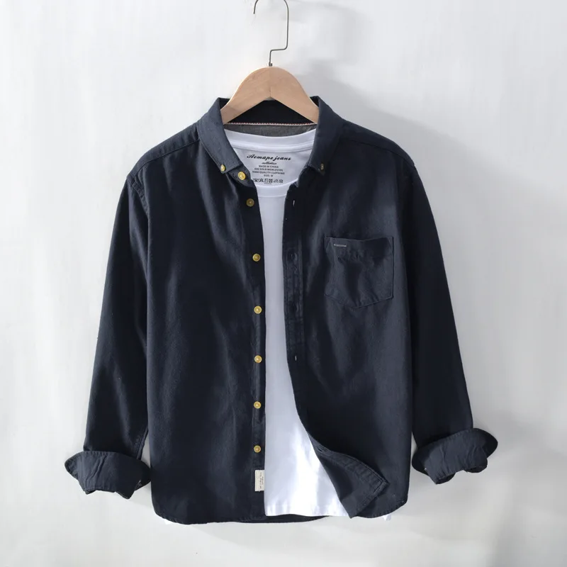 

2020 Autumn Winter New Gray Shirts Men 100% Cotton Single Chest Pockets Plus Size Brand Clothing