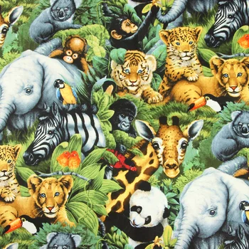 

half meter plain cotton fabric for handmade bag garment dress cloth 100% cotton, cartoon elephant tiger lion bird print CR-564