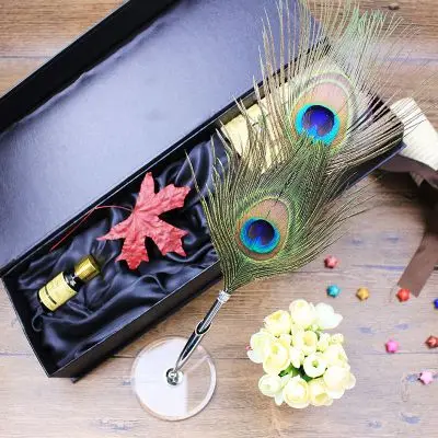 Peacock Feather fountain pen Dip in water birthday present with Pen holder free shipping