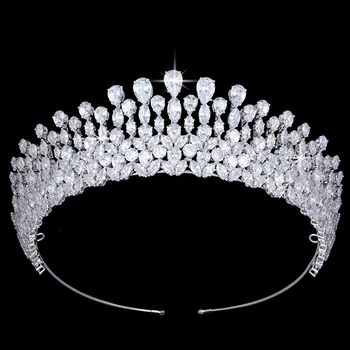 

Simple Cubic Zirconia Wedding Tiaras Crowns Water Droplets Shape Crystal Headpiece Jewelry Head Ornament Bridal Hair Accessories