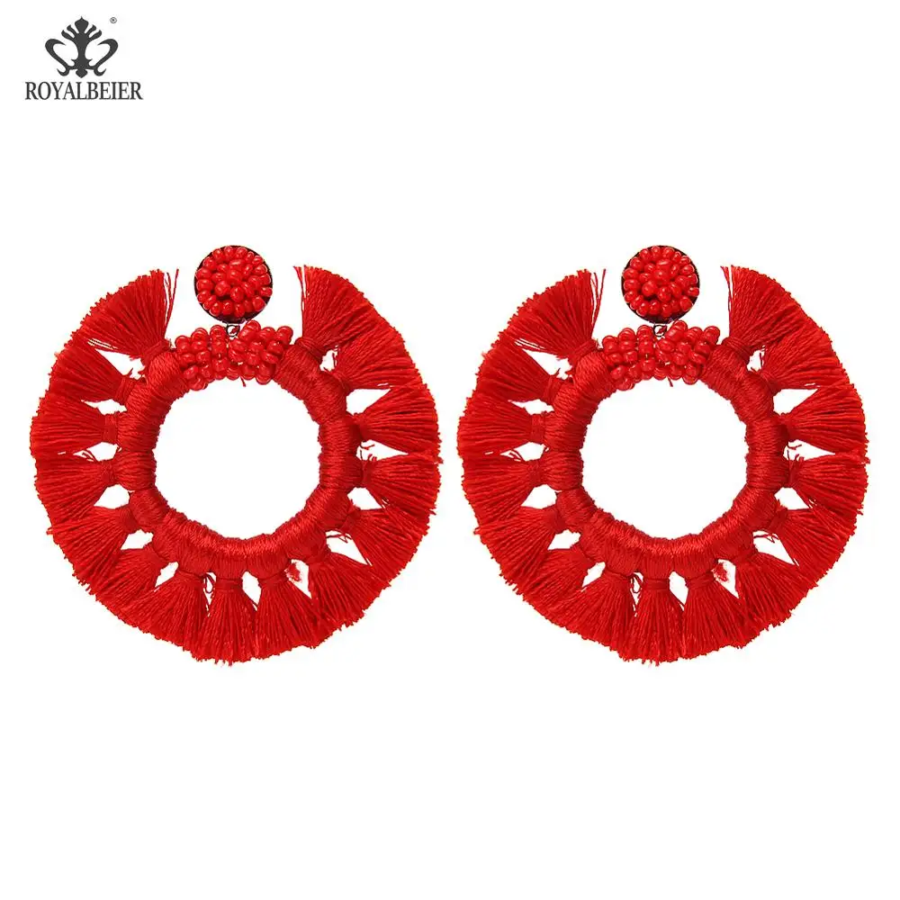 Red beaded 0706b Рождественские серьги в богемном стиле, модные необычные серьги с бахромой, красные длинные серьги с кисточками, женские массивные ювелирные изделия, подарок - Окраска металла: Red beaded 0706b