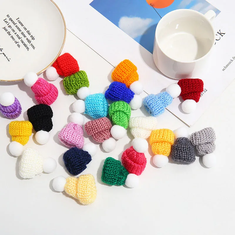 10pcs Mix Color Mini Knitting Hats Doll Hats Decor DIY Party Home Decoration Finger Candy Christmas Hat Lollipop Cover