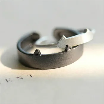 

925 Sterling Silver Creative Black White Cat Couple Rings For Women High Quality Fashion Fine Jewelry Femme Open Ring 925-1022