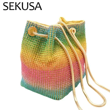 

Rainbow Women Mini Chain Shoulder Purses and Handbags Crystal Clutch Evening Bags Rhinestone Party Crossbody Bag