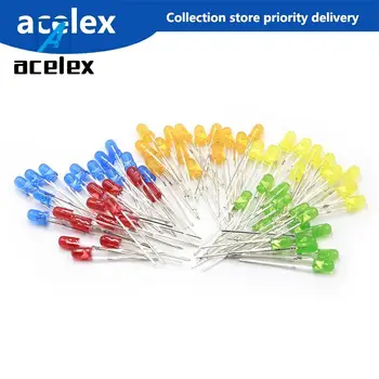 

100pcs 3mm LED Diode F3 Assorted Kit White Green Red Blue Yellow Orange Pink Purple Warm White DIY Light Emitting Diode