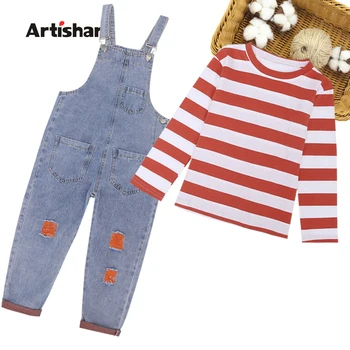 

Clothes For Girls Striped Children's Clothes For Girls Sweatshirt + Jumpsuit Tracksuit For Girl Casual Style Childrens Clothing