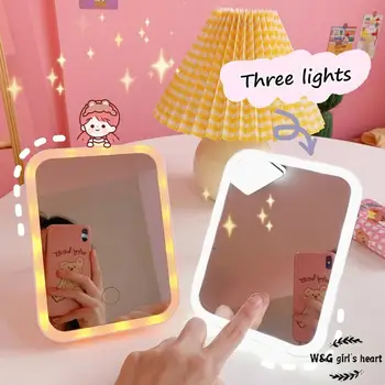 

W&G Folding Portable LED Makeup Mirror Desktop Mirror With Led Light Big Dressing Mirrors Kawaii Touch To Change Color Mirrors