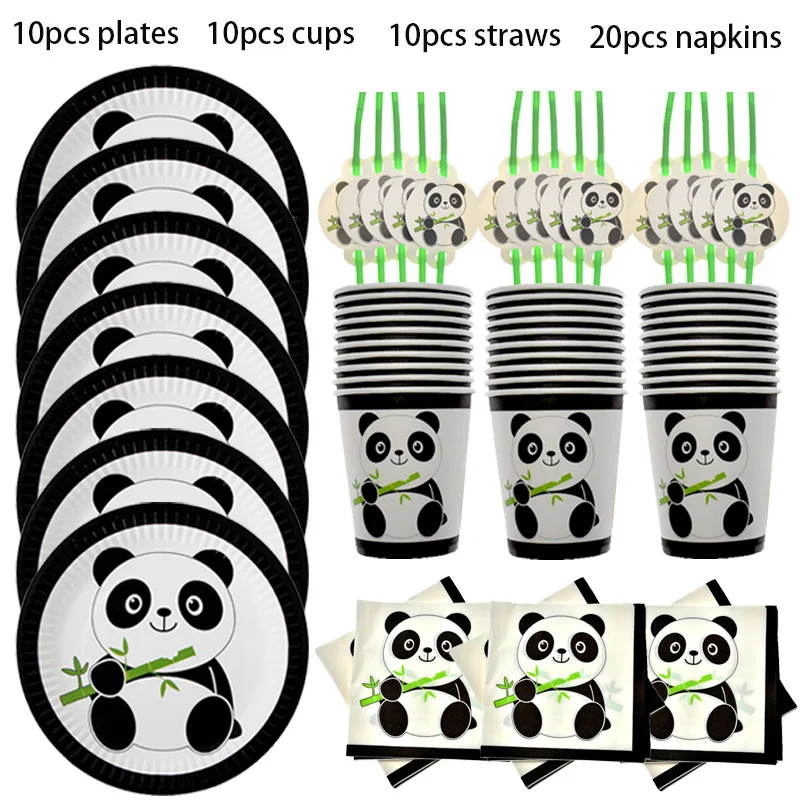 Cartoons panda Theme For kids Happy Birthday Plates Cup Napkins Banner  Disposable Tableware Set Baby Shower Decor Supplies 