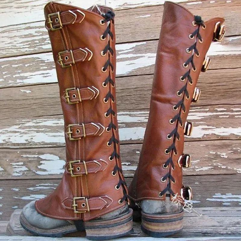 

Medieval Retro Warrior Cosplay Soldier Knight Armor Shoe Cover Ladies Armor Long Boots Black Brown COS Foot Cover