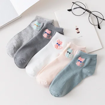 

5Pairs/Set Women Funny Socks Pack Cute Animals Cat Bear Cotton Short Socks Female Casual Spring Summer Ankle Sock Sokken