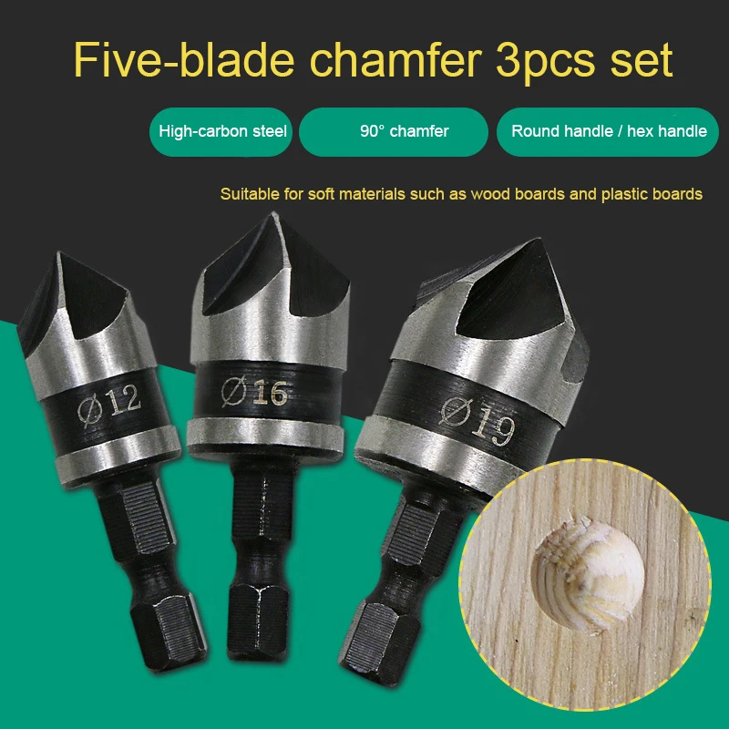 

1 Set Woodworking Drill High-Carbon Steel Round Handle Hex Shank Counter drill Kit Chamfer Woodworking Chamfering Tools