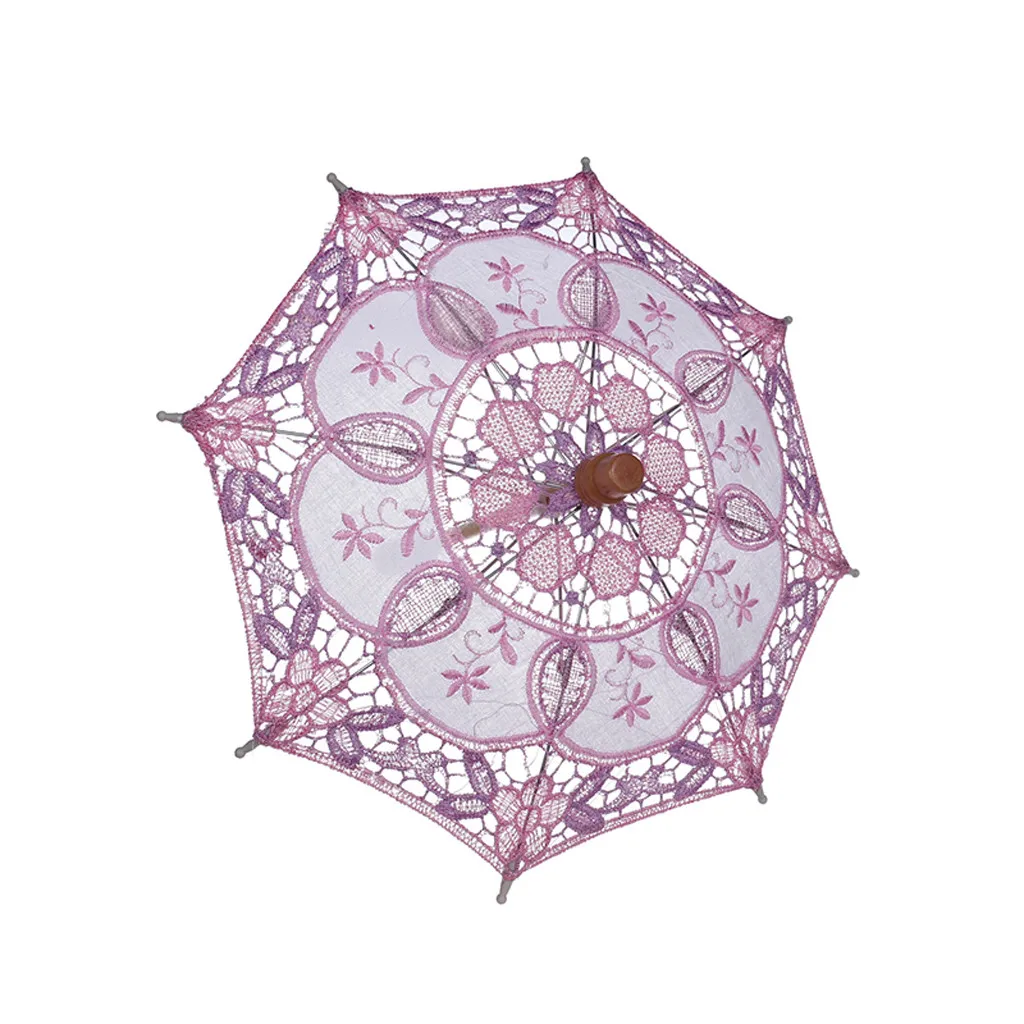 Мини Винтажное деревянное вышитое хлопковое кружево зонтик Свадебный маленький зонт для свадебного подарка реквизит для фотографий Декор Детский подарок - Цвет: D