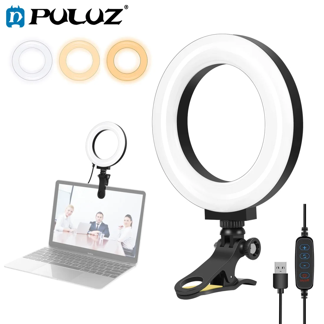 Puluz Selfie Ring Light For Laptop Desktop Youtube Vlogging Ring Lamp Video Conference Lighting Kit and Tripod Phone Holder Clip - Photo Studio Kits