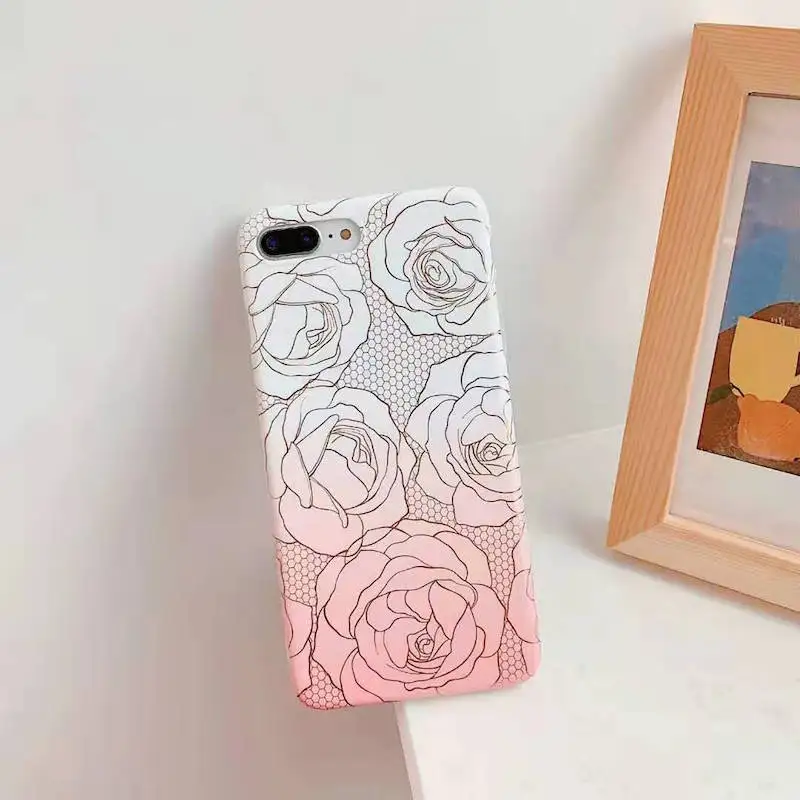 

Rose Print Phone Case for iPhone 7 Case Pink Gradient Honeycomb Pattern IMD Case for iPhone6 6s 8plus XS Max XR X Case cover.