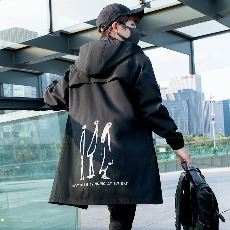 

Winter coat men's new trend in the long section windbreaker hooded youth handsome loose casual jacket