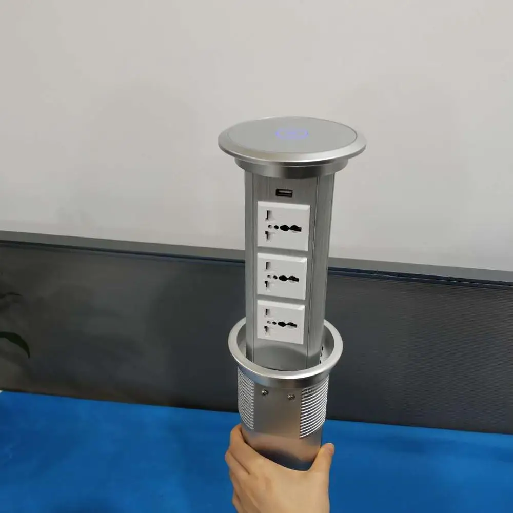 

Blue shark waterproof Intelligent Lifting Kitchen Pop Up Universal Power Tower Socket with wireless charger with usb charger
