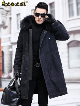 Billige Azazel Jean Jacke Winter MĂ€nner Kleidung Mit Kapuze Echt Kaninchen Pelz Mantel MĂ€nnliche Mit Kapuze Parkas Luxus Herren Kleidung Ropa Hombre LXR492