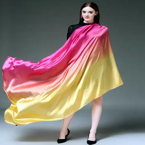 100*190cm Colorful Gradient Women Silk Scarf Shawl Belly Dance Waving Scarf Veil