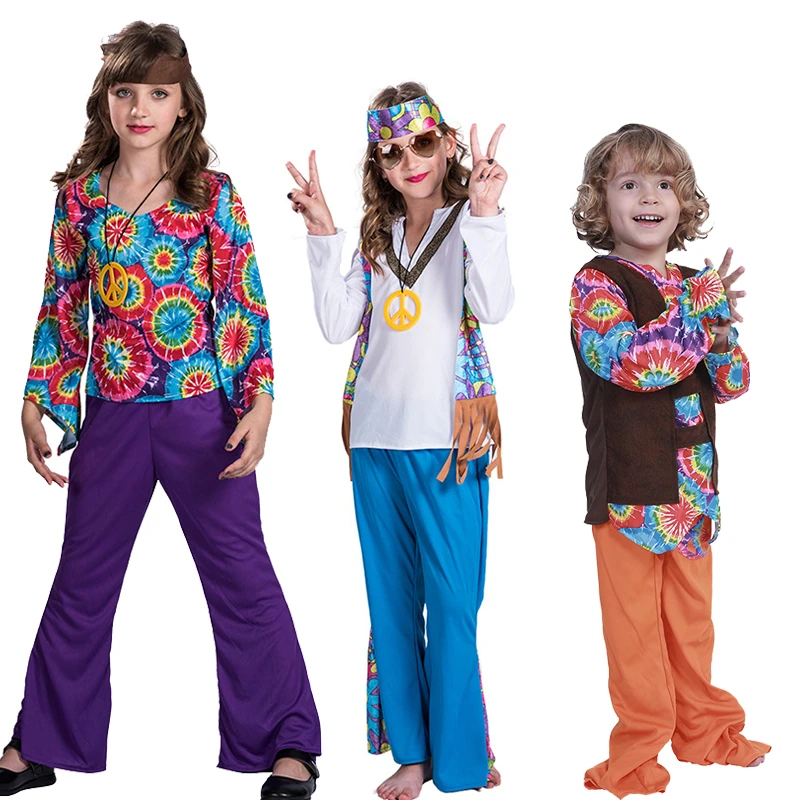 Hippie de flores y para niños y niñas, juego rol de carnaval, moda Cosplay, Pantalones| | - AliExpress