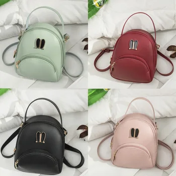 

Ladies Small Backpack Shoulder Rucksack Bag for Women Girls 5 Colors Rabbit Ear Candy Color PU Leather Mini Backpack Purse