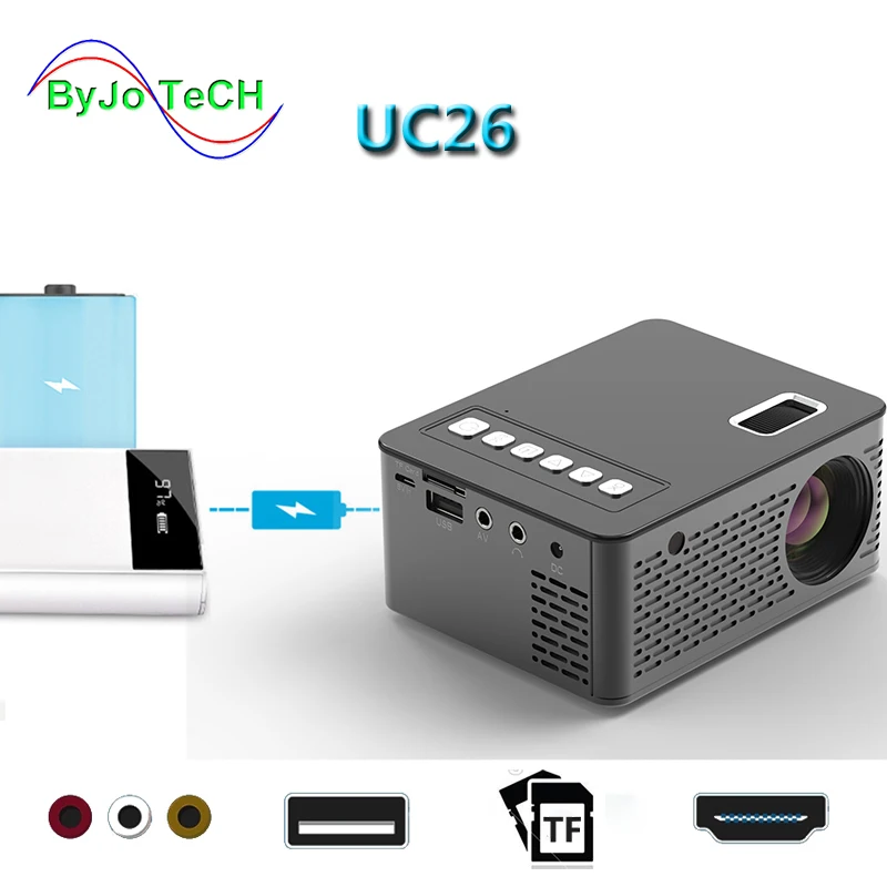  UNIC  UC26 LED Portable Pocket Projector Support AV TF Card USB HDMI 5V-2A Power in Piano lacquern 