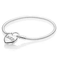 Подлинный 925 пробы серебряный браслет Moments Smooth Love Сердце навесной Замок Браслет Fit бисера Шарм Diy ювелирные изделия
