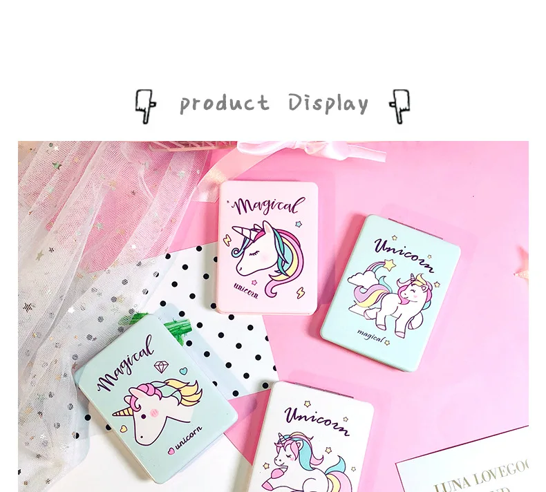 Small Carry-on Creative Unicorn Makeup Mirror Portable Cute Mini Young STUDENT'S Flip Double Sided Mirror