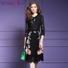 TESSCARA, женское элегантное кружевное платье с вышивкой, праздничное, женское, высокое качество, цветочный дизайн, для офиса, вечерние, Vestidos, винтажное платье, Femme