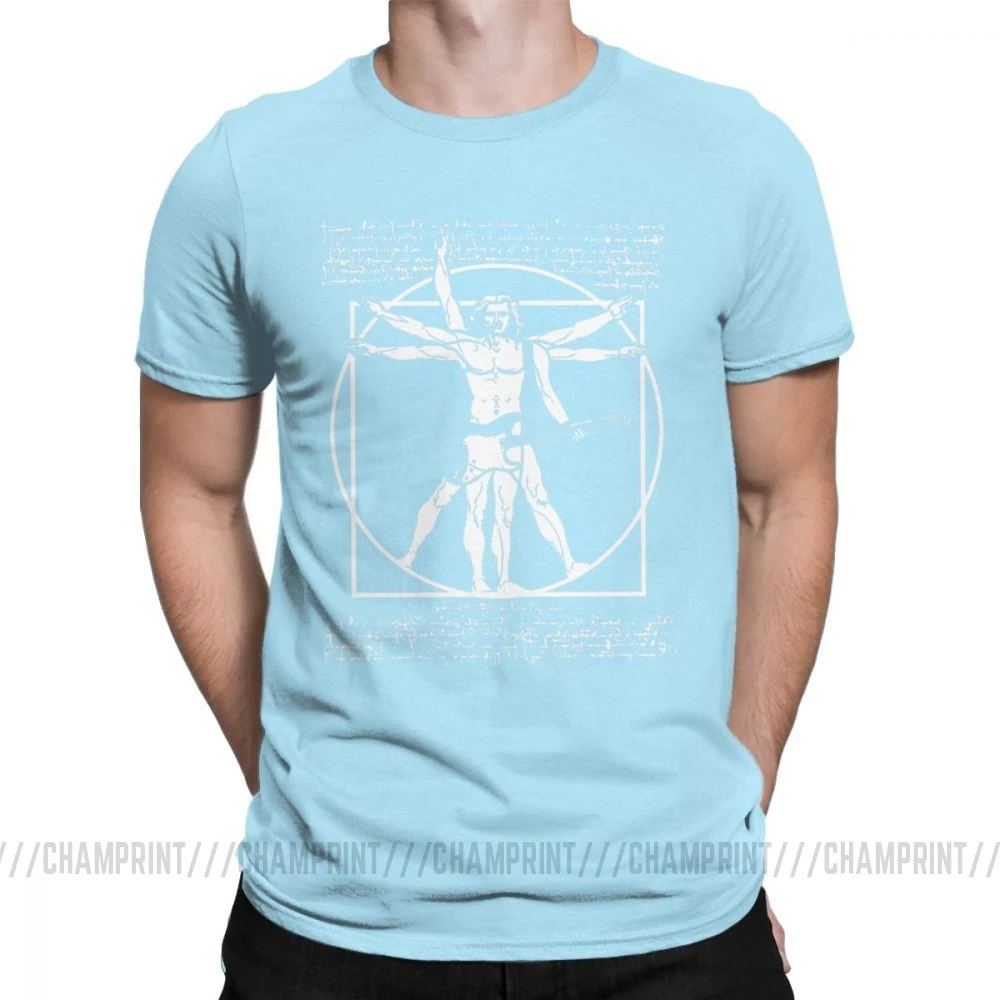 Мужская футболка с надписью «Vitruvian Man Playing The Guitar», «Da Vinci», «Guitarist», «Leonardo», забавная футболка, хлопковая футболка, одежда в подарок - Цвет: Небесно-голубой