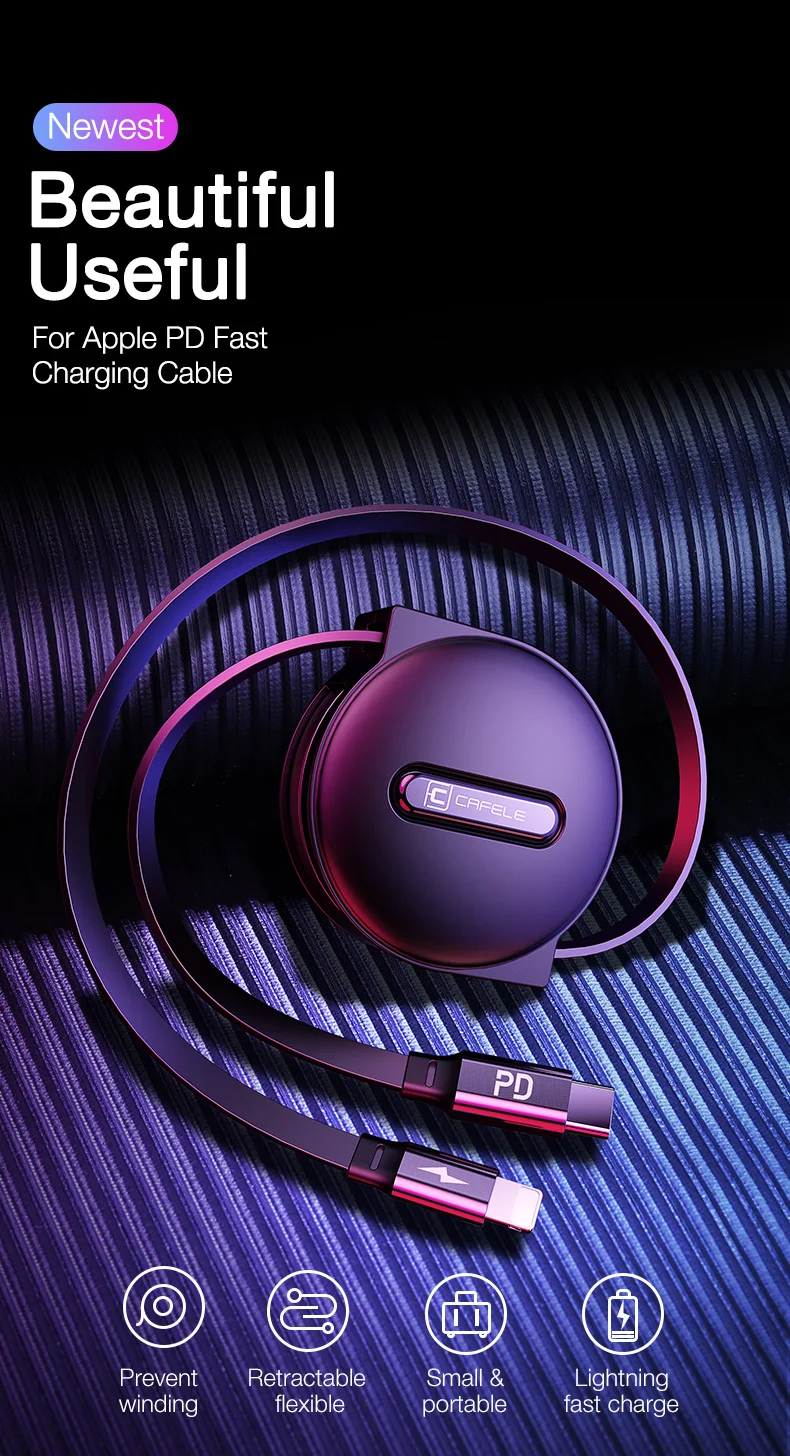 CAFELE PD кабель для быстрой зарядки для iphone 8 x xs xr 11 pro max, USB C для Lightning Кабель 18 Вт Быстрая зарядка и синхронизация шнур