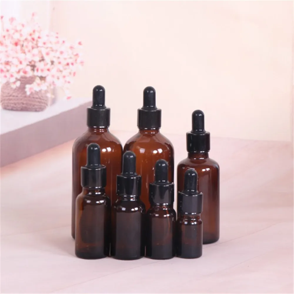 Hot Sale 5 -100ml Amber Pink Glass Dropper Bottle Jars Vials With Pipette For Cosmetic Perfume Essential Oil Bottles Wholesale