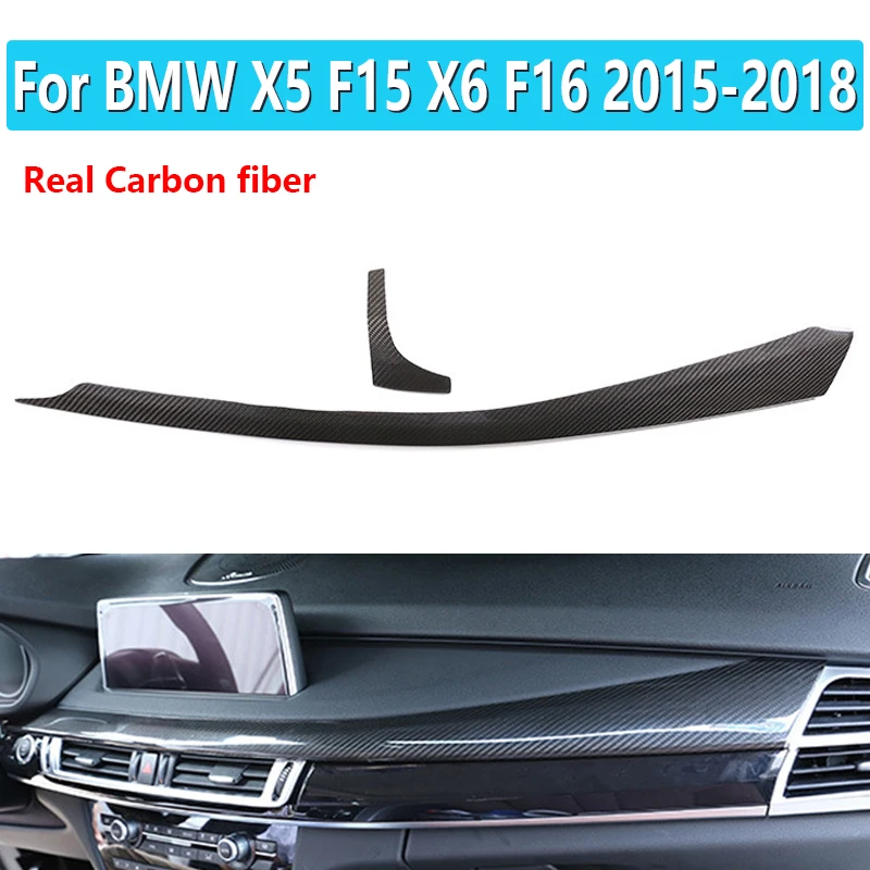 2 Pcs Real Carbon Fiber Central Control Dashboard Cover For BMW X5 F15
