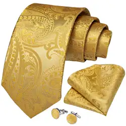 Мужской галстук желтый однотонный Пейсли качество Шелковый Свадебный галстук для мужчин Hanky запонки Бизнес подарок галстук набор дибангу