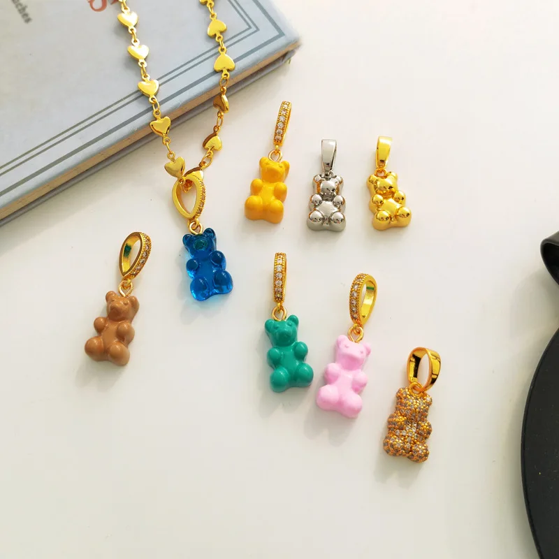 Pendant Necklace for Women Korean Colorful Bear Blue Zircon Crystal Neck Chain Female Jewelry Free Shipping Gift 18k Gold Plated