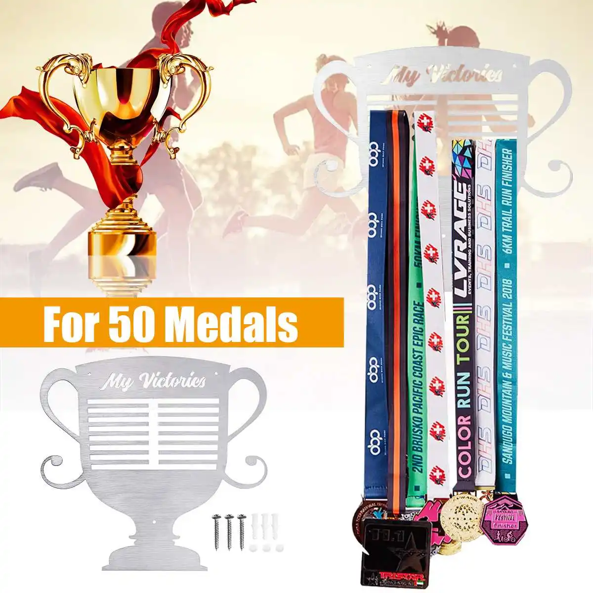 

Trophy shape 50+ Medals Holder Hanger Running gymnastic Marathon Sports Medal Display rack Stainless steel New Universal