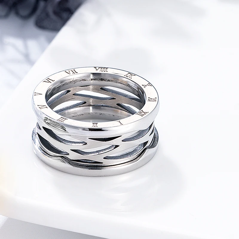 Roman Numeral Stripe Ring Stainless Steel Classic Design Woman Jewelry Gold Color Luxury Brand Ring