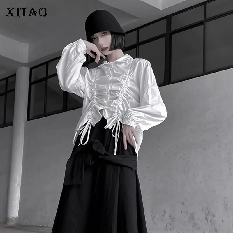 XITAO, Оригинальная черная блузка с завязками, женская одежда, модная Свободная Повседневная рубашка с отложным воротником, топ DMY1530