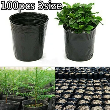 

100Pcs Plant Grow Bags Pot Plastic Pouch Nursery Seed Raising Bag Garden Black Bottom Hollow Nursery Pot Garden Plant Pot
